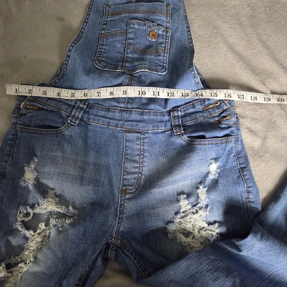 C'est Toi Jeans Overalls Womens Medium Blue Denim Ripped Distressed Bib Pockets
